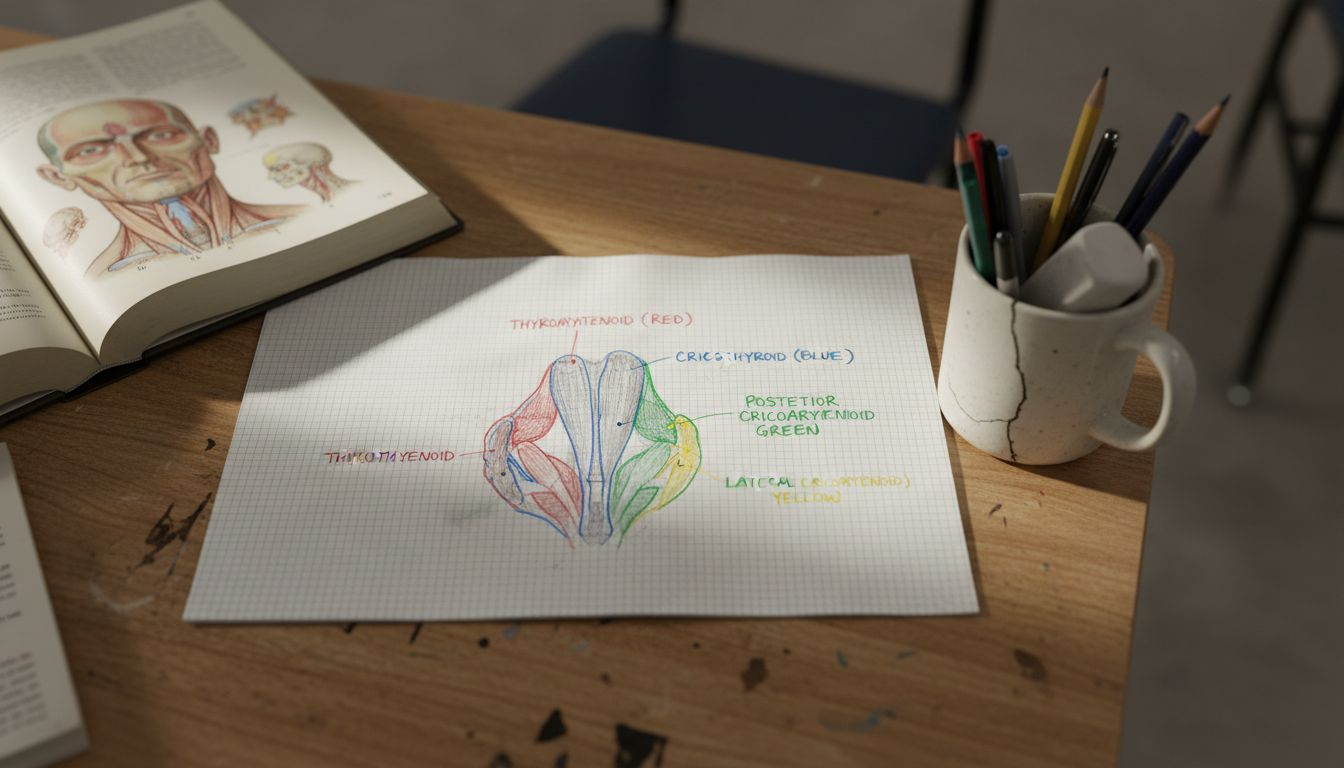 Hand-drawn vocal fold muscle anatomy sketch
