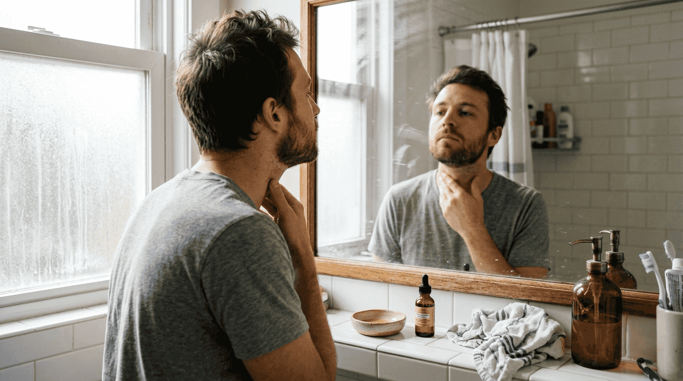 Man mixing essential oils for throat care