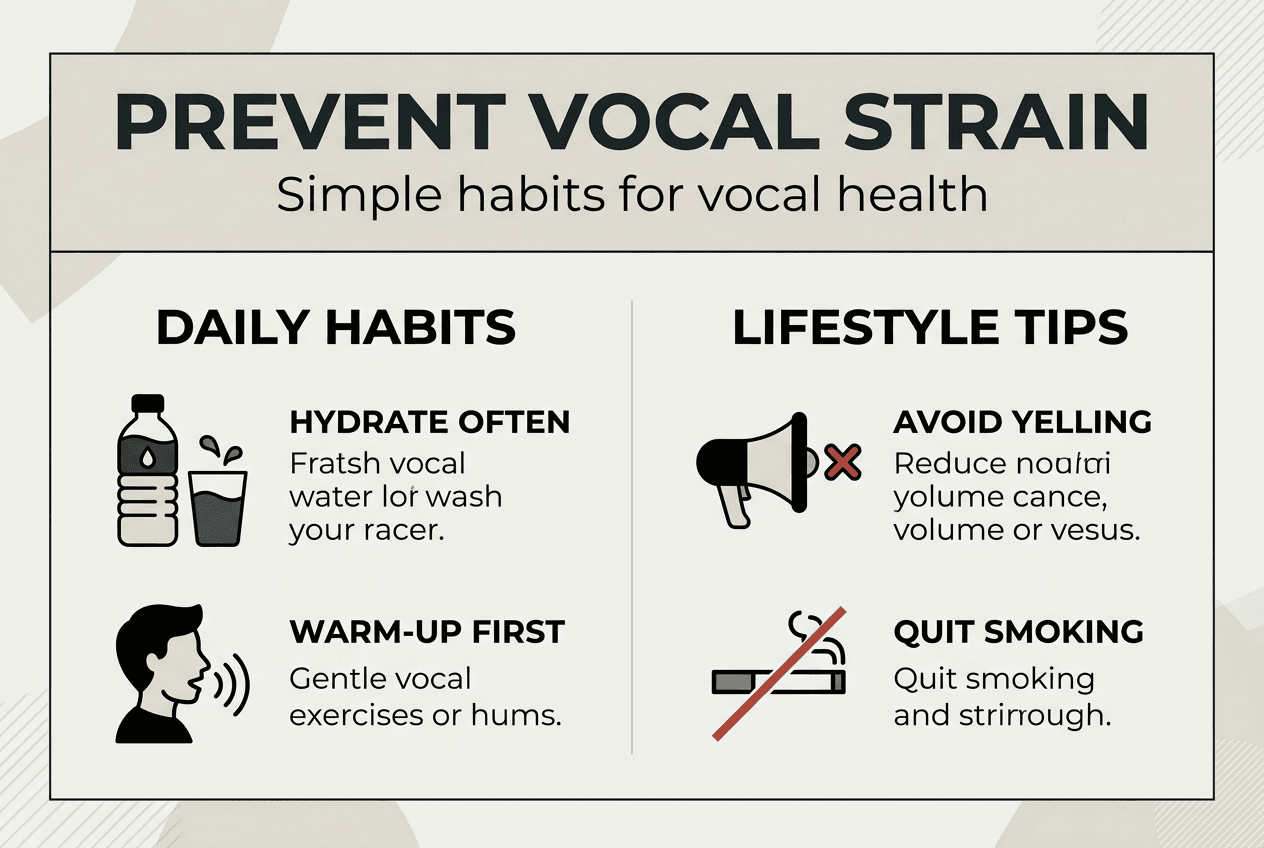 Infographic showing vocal strain prevention tips