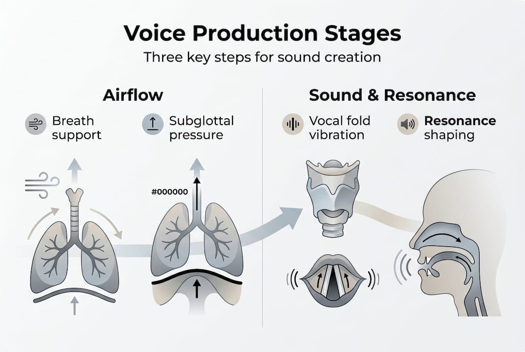 Infographic on voice production stages overview
