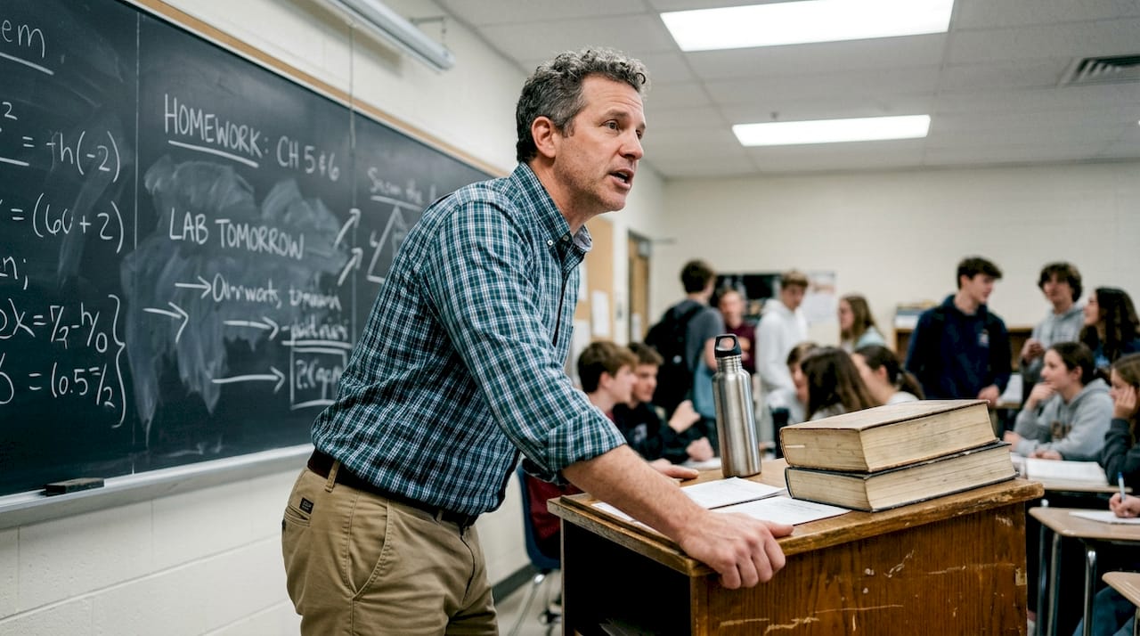 Teacher raising voice over noisy classroom