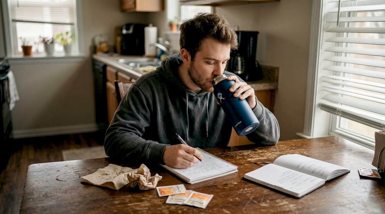 Singer journaling hydration and vocal rest routine