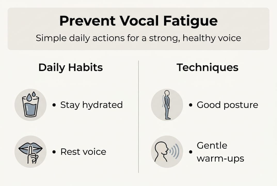 Infographic on daily steps to prevent vocal fatigue