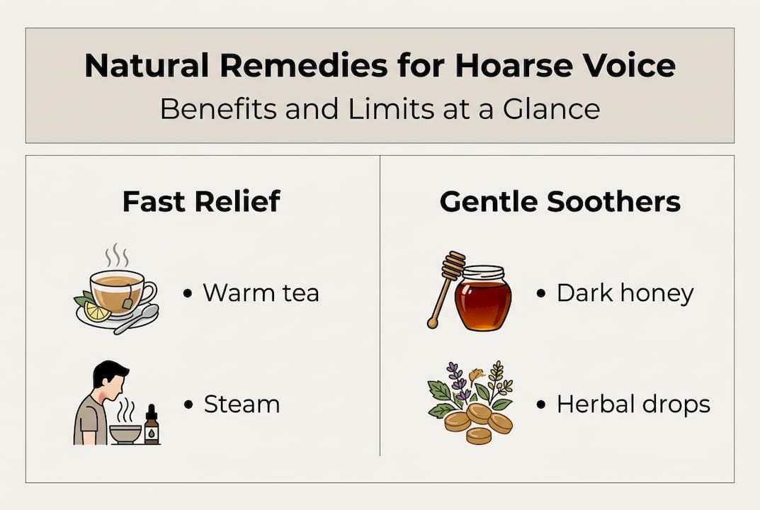 Infographic comparing natural remedies for hoarseness