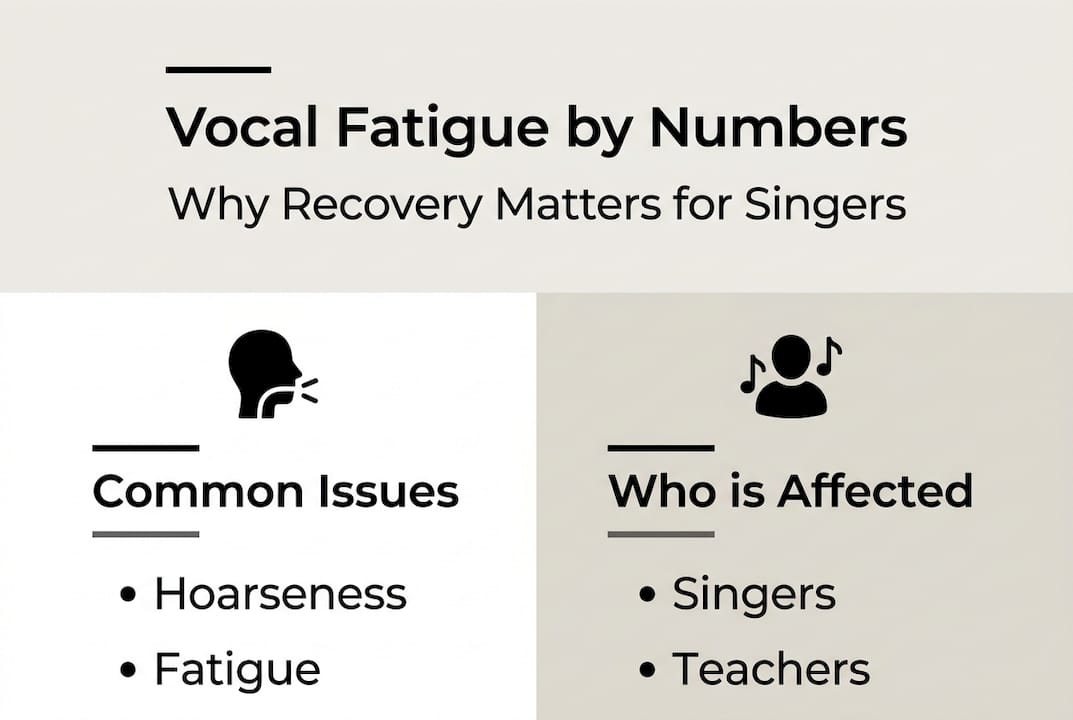 Infographic showing vocal fatigue statistics and affected groups