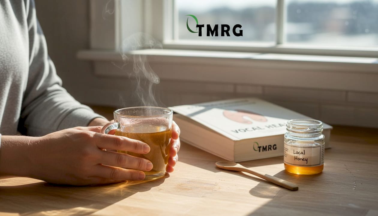 Mug of warm honey water for throat