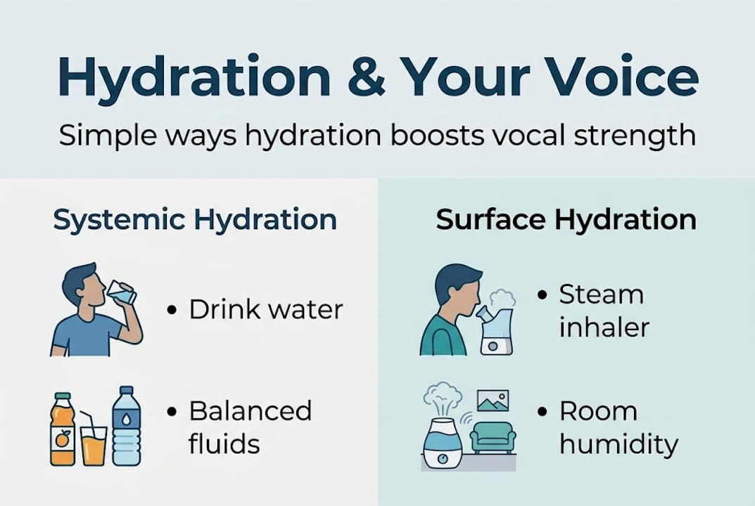 Infographic on hydration for vocal health