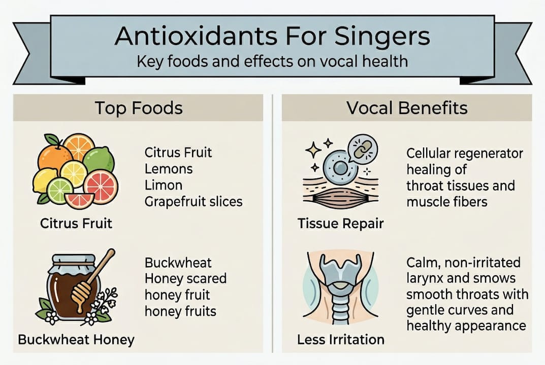 Infographic on antioxidant foods and vocal benefits