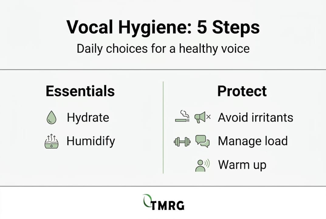 Infographic summarizing five vocal hygiene steps