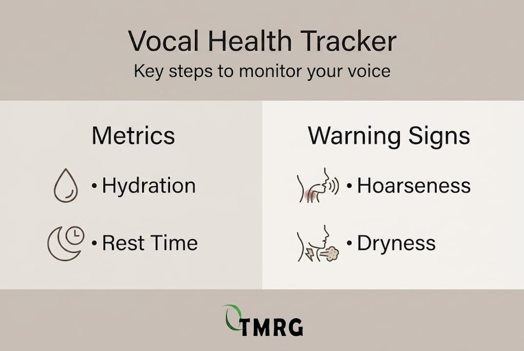 Infographic showing vocal health metrics and warning signs