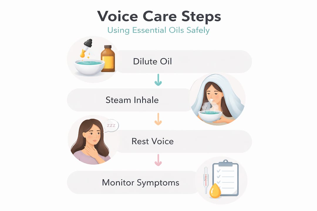 Infographic showing steps for safe essential oil use