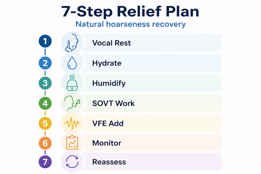 Infographic showing 7 steps hoarseness relief