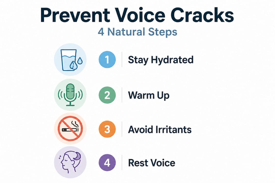 Infographic showing four steps to prevent voice cracks