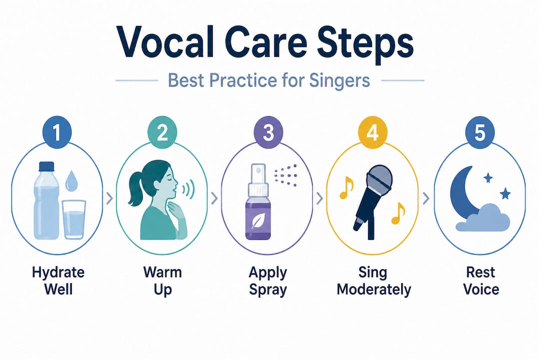 Infographic with vocal care step-by-step process