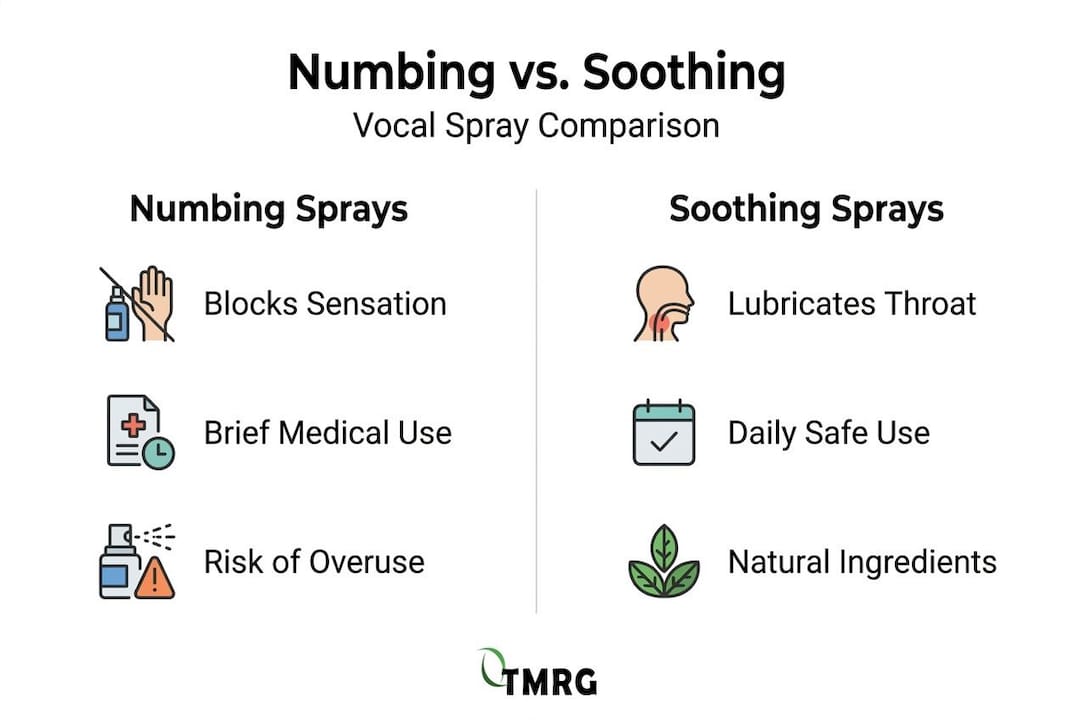 Infographic comparing numbing and soothing vocal sprays