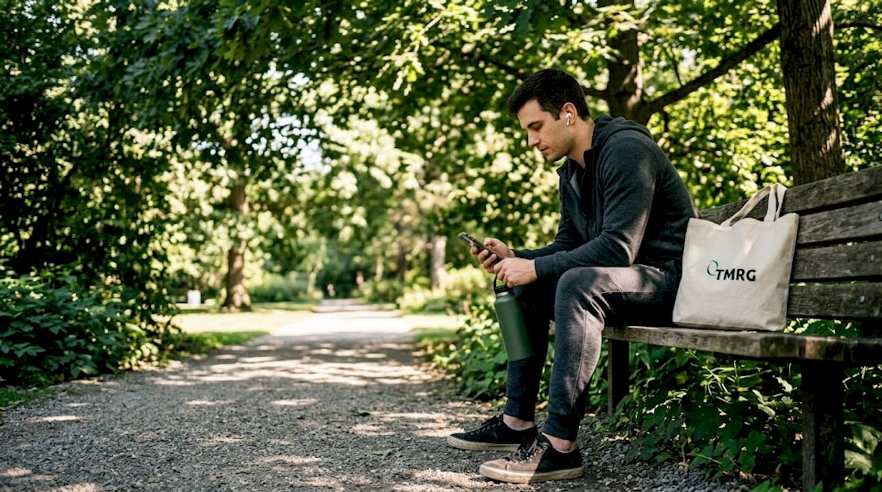 Man hydrating during vocal care routine outdoors