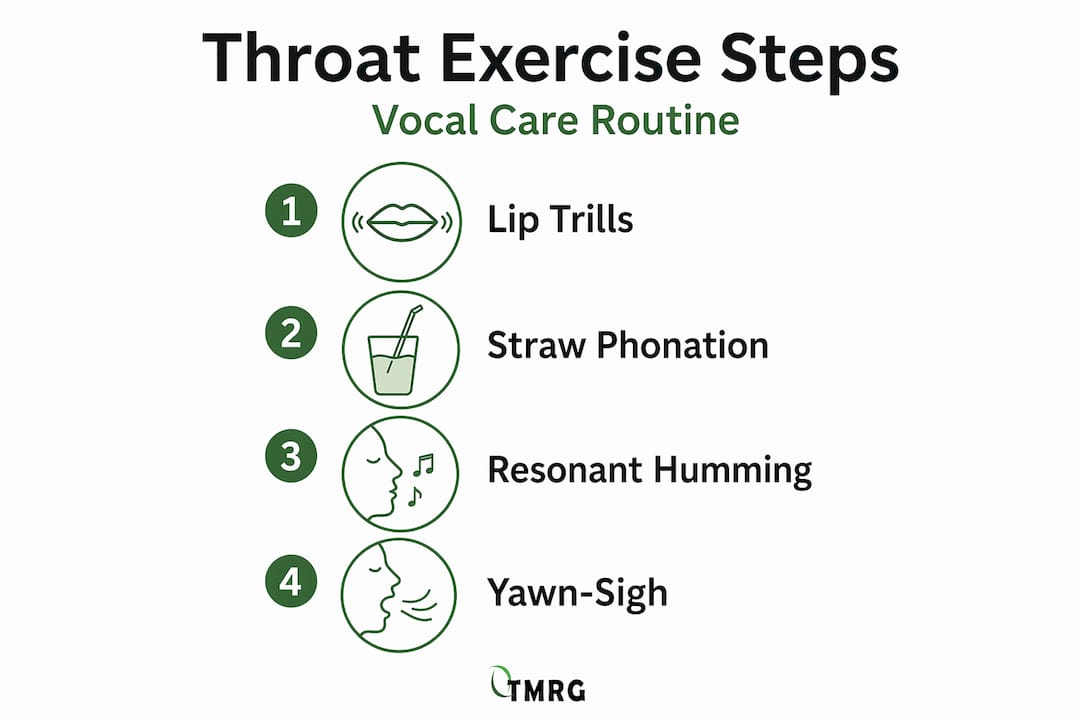 Infographic outlining key throat exercise steps for singers