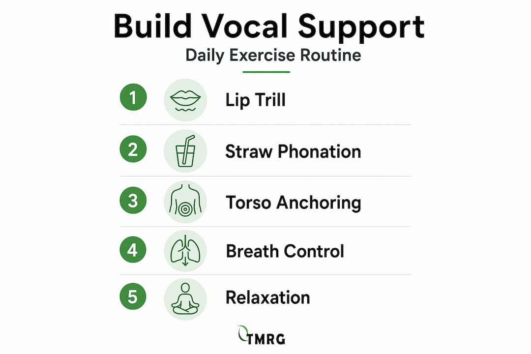 Infographic showing daily vocal support exercises