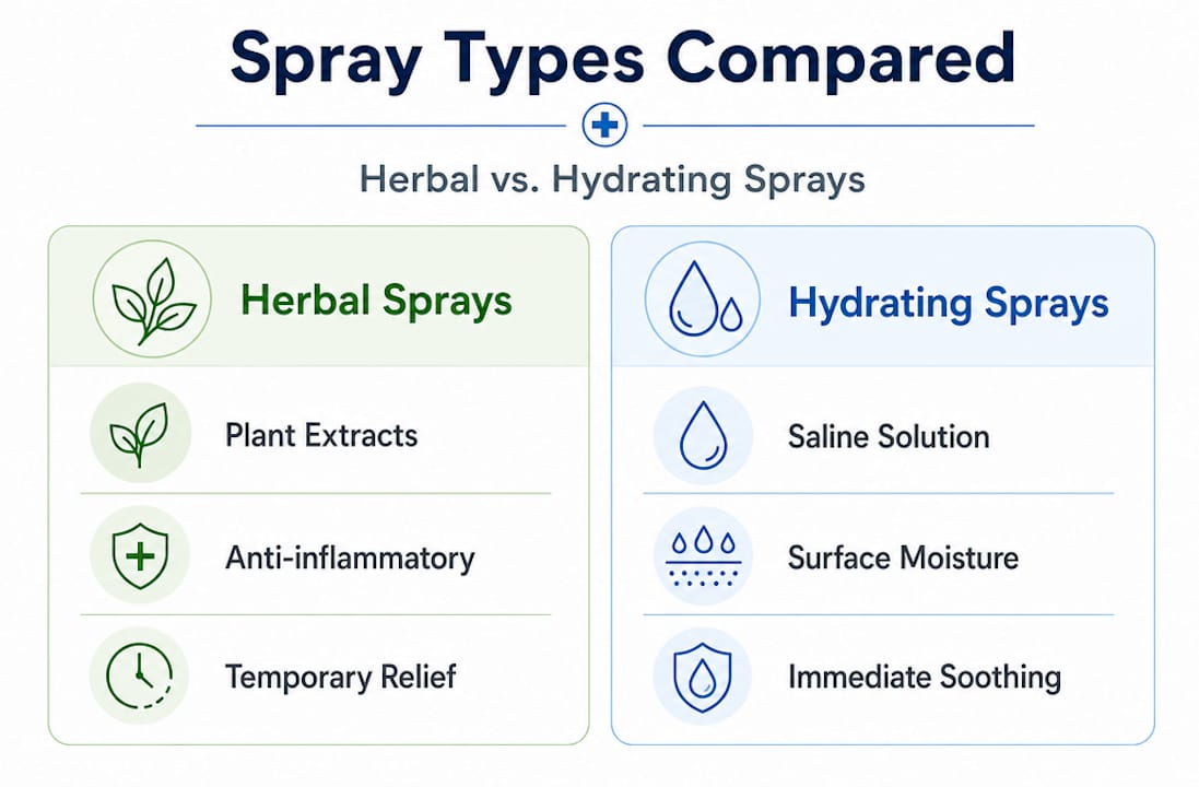 Infographic comparing herbal and hydrating spray types