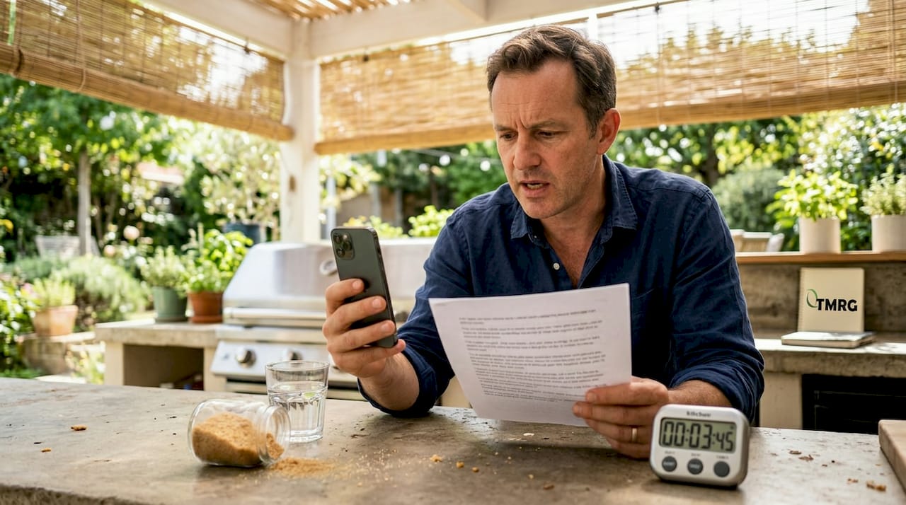 Man recording speech pacing exercise in kitchen