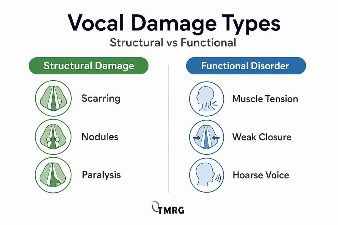 Infographic comparing types of vocal damage