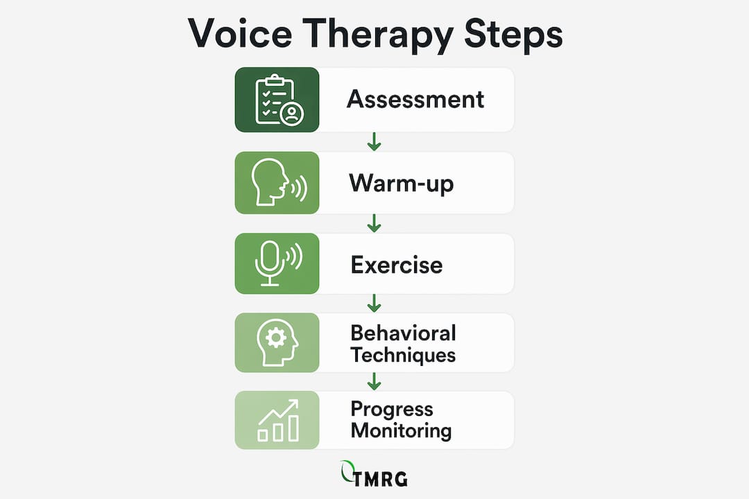 Infographic showing steps of voice therapy exercises