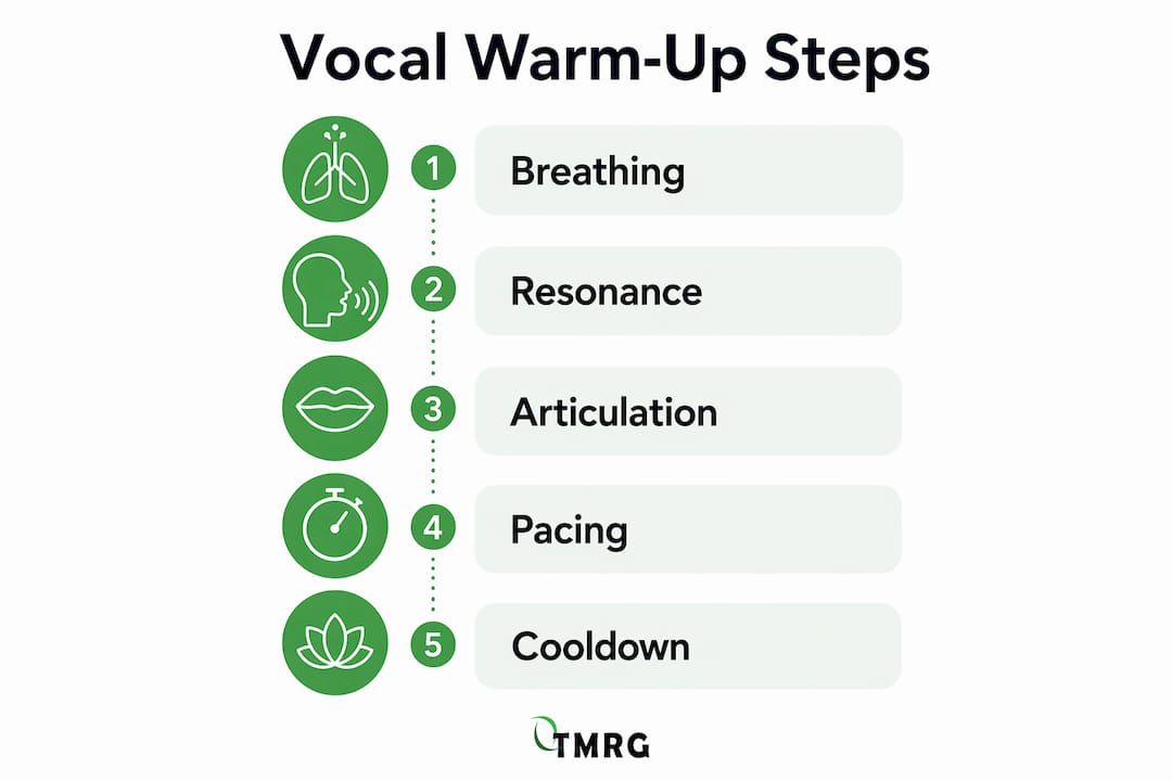 Infographic showing vocal warm-up steps flow