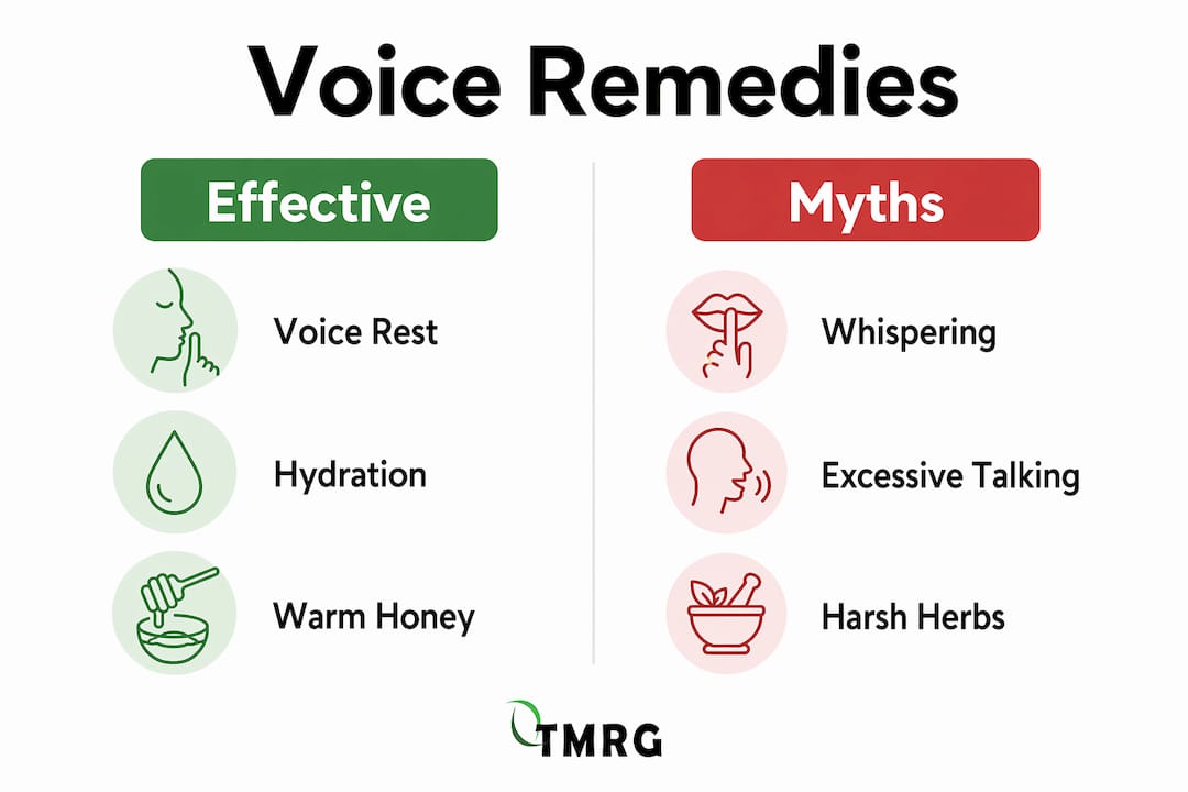Infographic comparing effective voice remedies versus myths