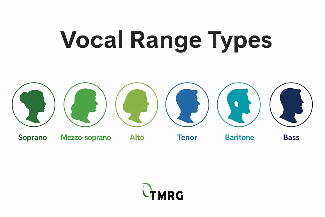Infographic showing vocal range classification hierarchy