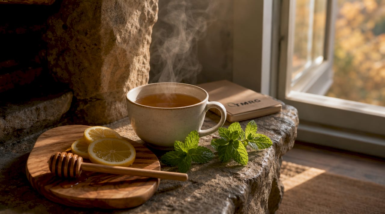 Close-up cup of chamomile tea with honey