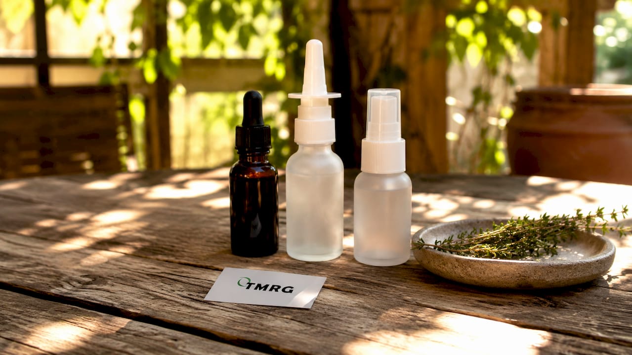 Voice support products on bathroom counter