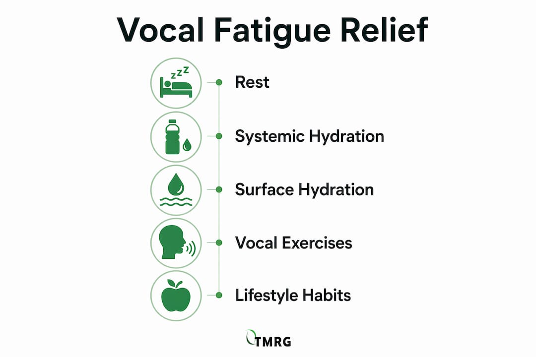 Infographic showing steps to relieve vocal cord fatigue