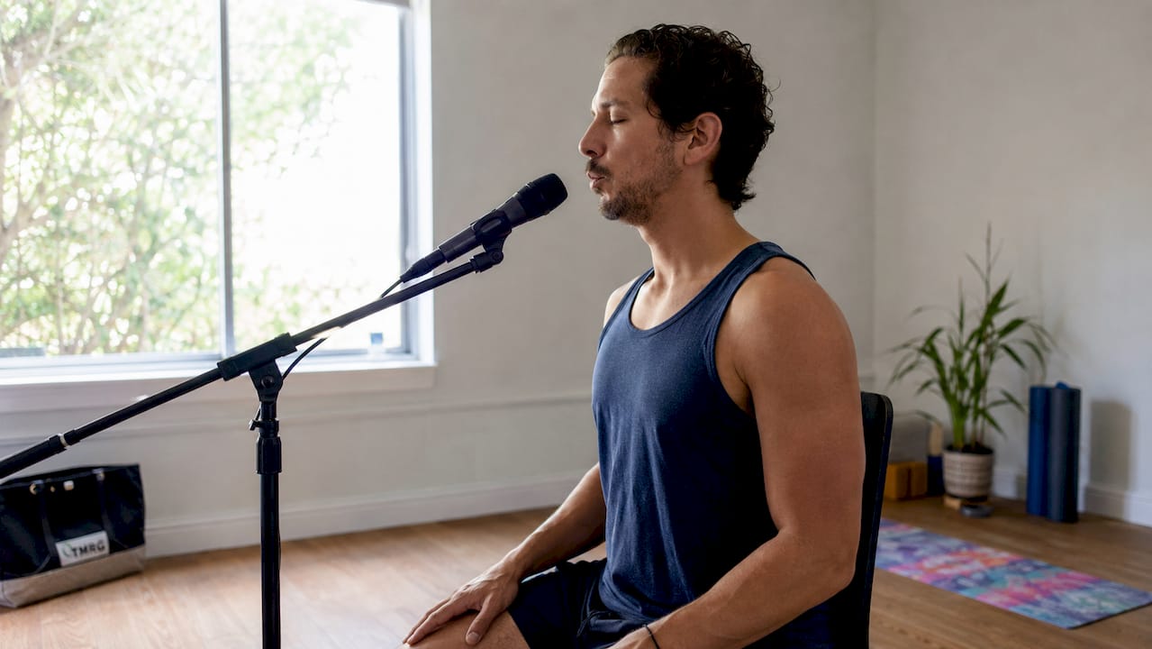 Man performing lip trill vocal exercise