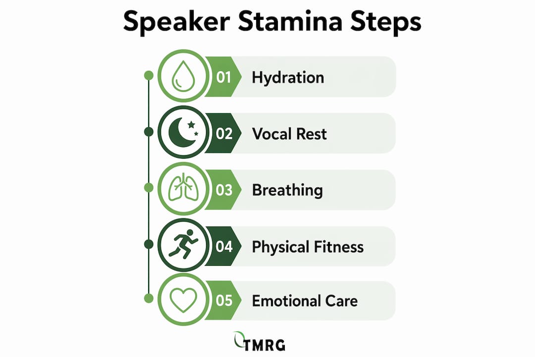 Infographic showing key steps to build speaker stamina