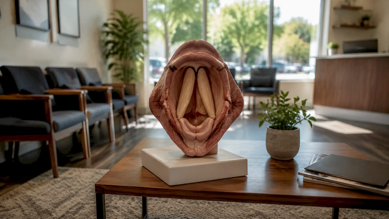 Close-up of vocal folds anatomical model
