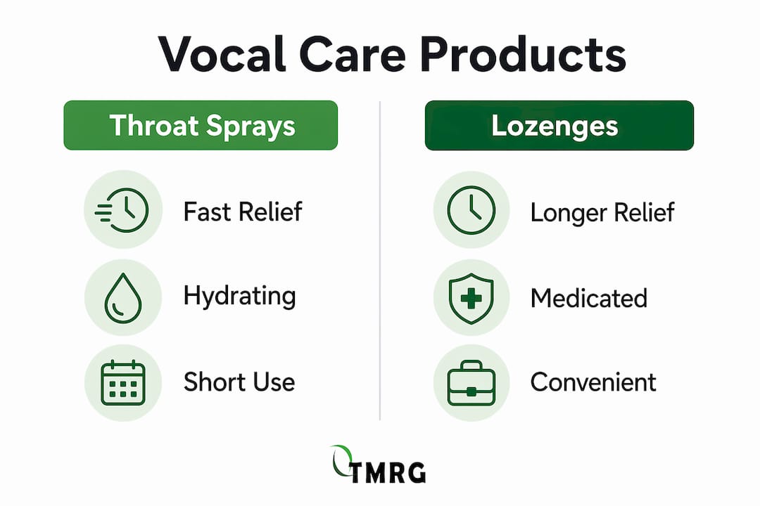 Infographic comparing throat sprays and lozenges