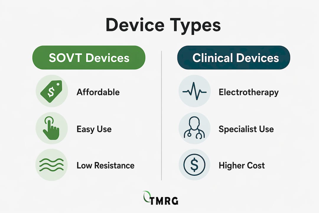 Infographic comparing voice strengthening device types