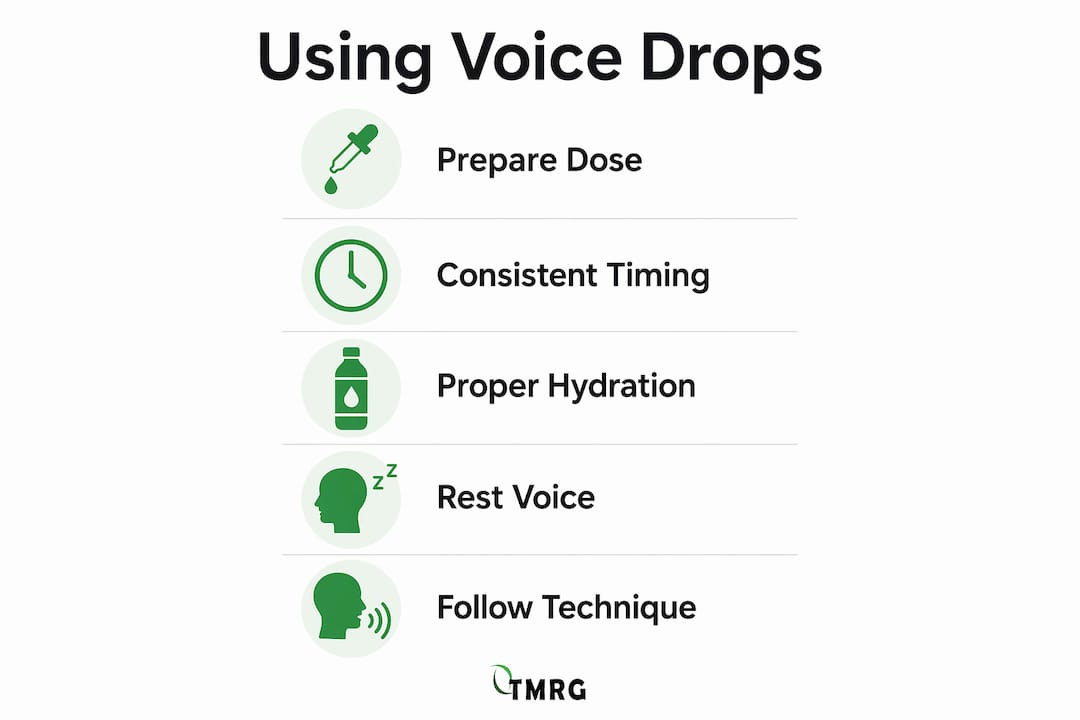 Infographic showing steps to use natural voice drops effectively