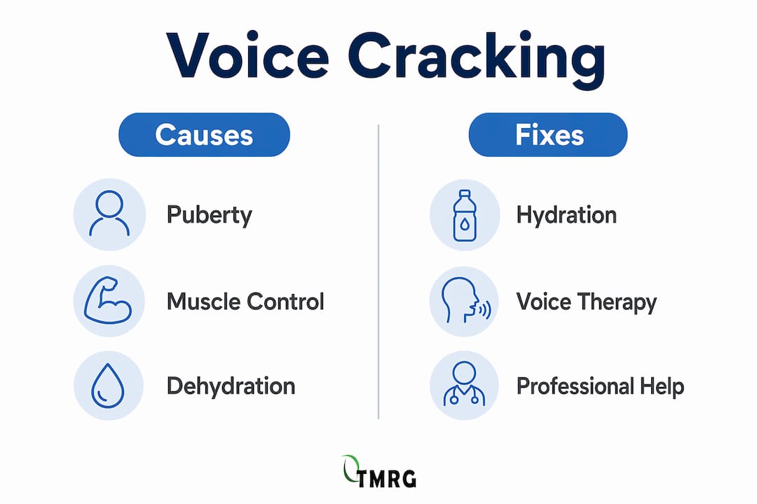 Infographic comparing voice cracking causes and fixes