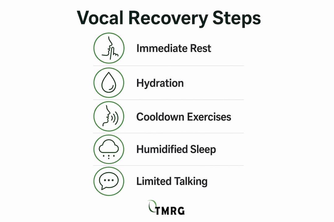 Infographic outlining key steps for overnight vocal recovery