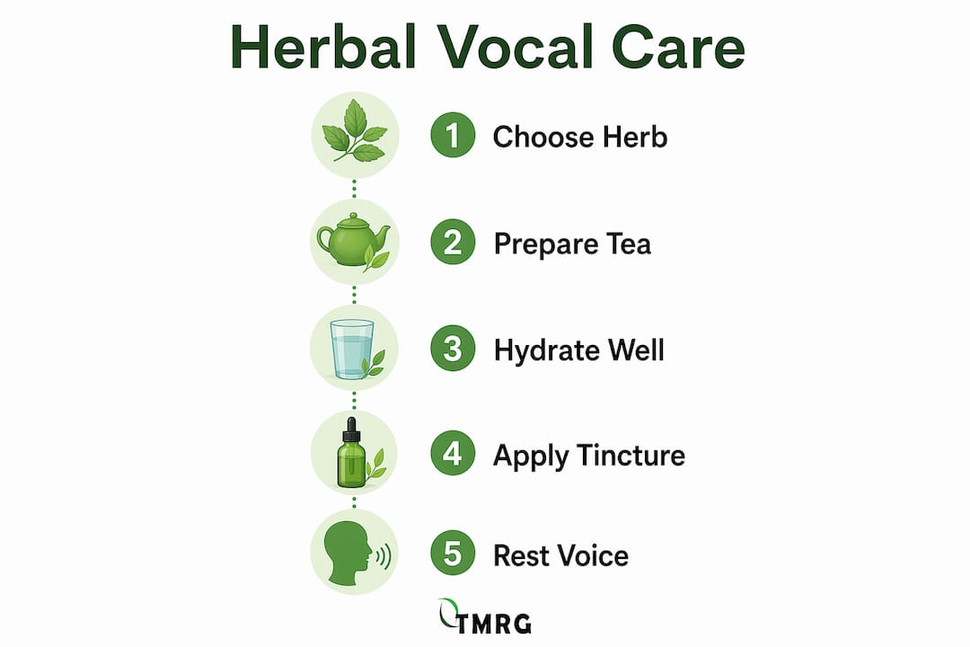 Infographic showing steps for herbal vocal cord support