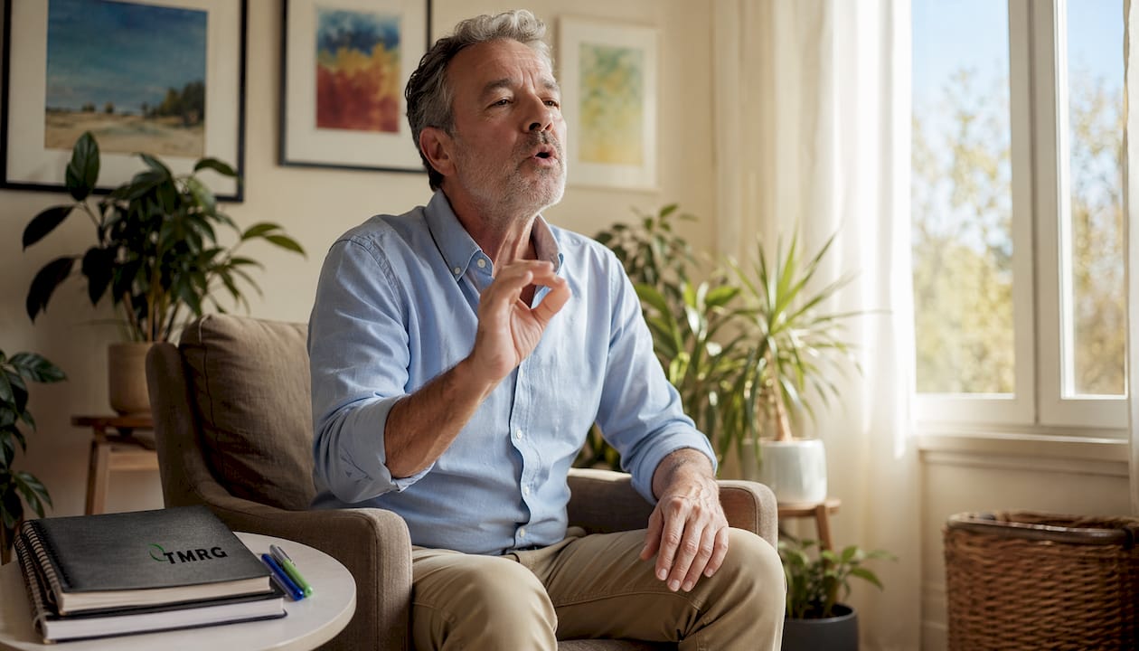 Vocal coach demonstrating voice relaxation exercises