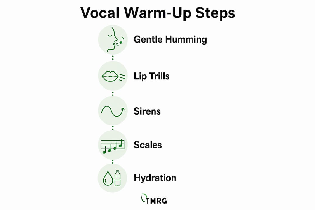 Infographic displaying vocal warm-up steps