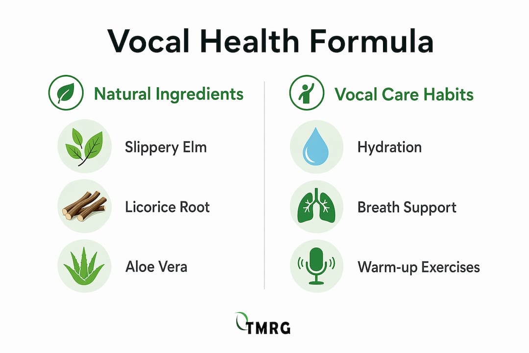 Infographic comparing natural ingredients and vocal care habits for vocal health
