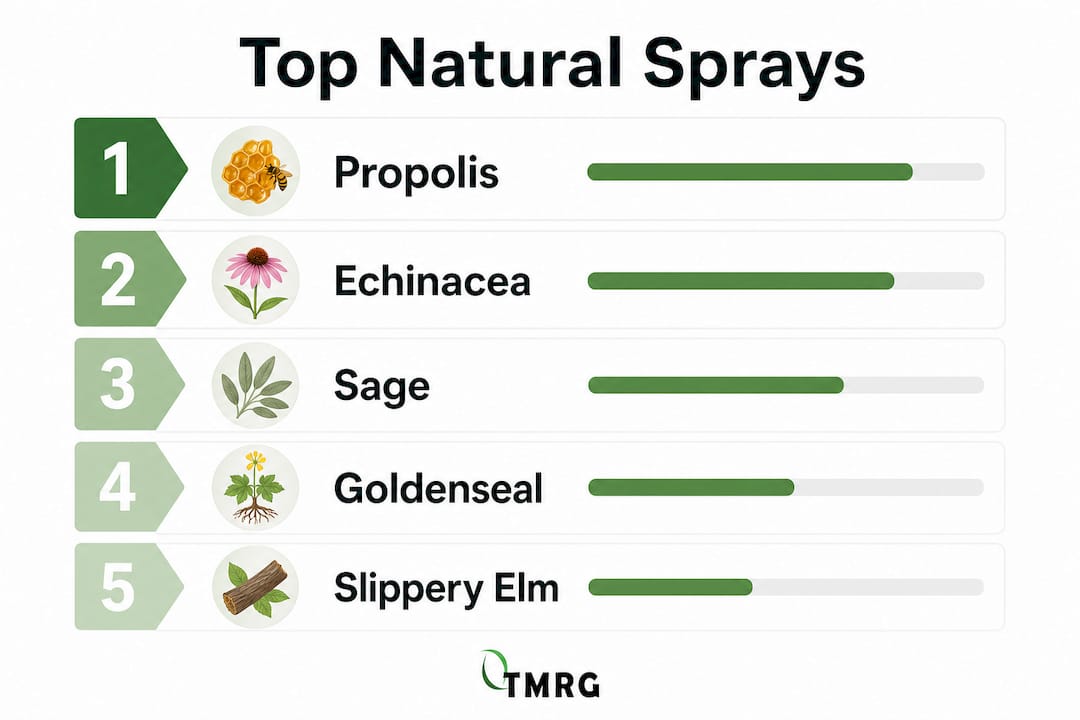 Infographic showing hierarchy of top natural throat sprays ingredients