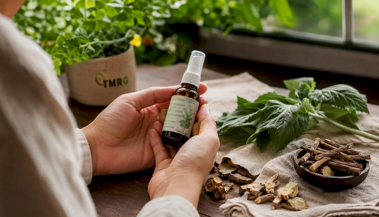 Natural ingredients and throat spray bottle