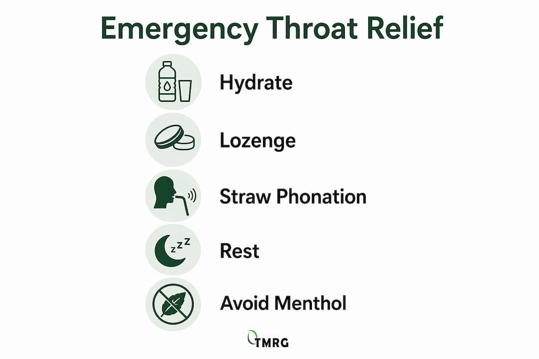 Infographic showing emergency throat relief steps