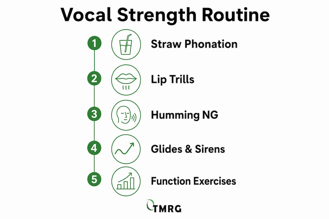 Infographic showing vocal strength exercises routine