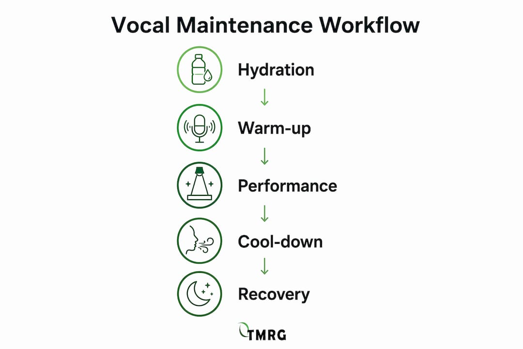 Infographic illustrating vocal maintenance workflow steps