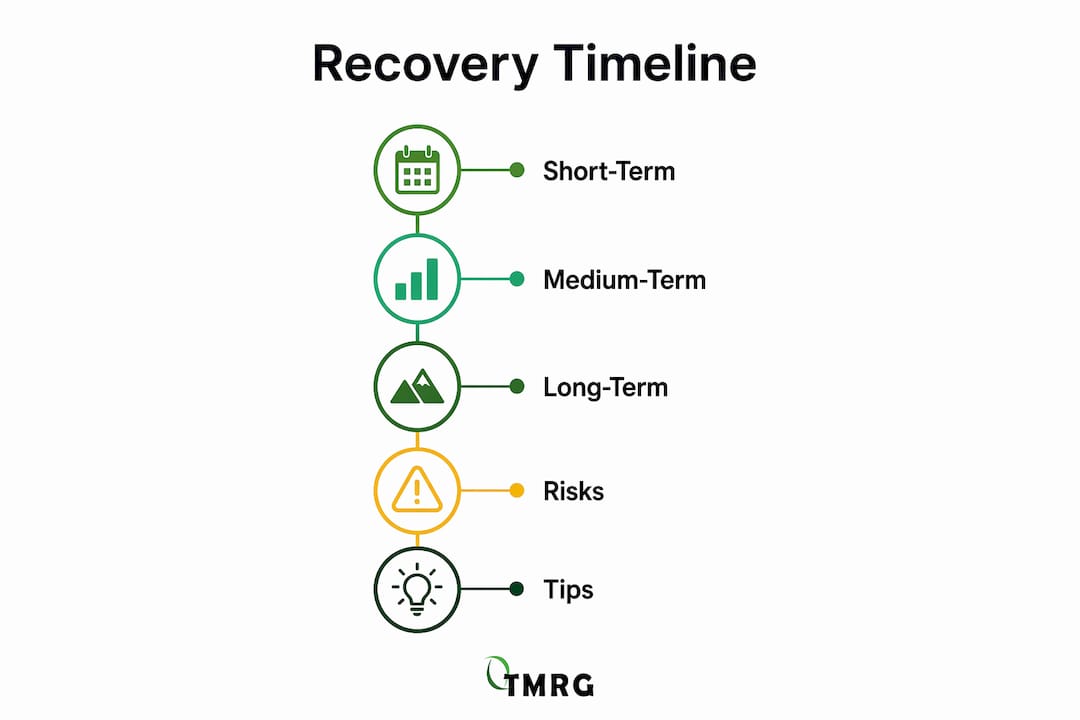 Infographic showing vocal cord injury recovery stages and care